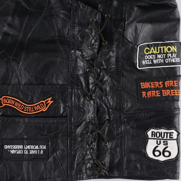Deadstock Big Size Diamond Plate Buffalo Leather Vest with Stars and Stripes/Eagle Pattern, Lace-up, Men's XXXL Equivalent genuine leather black type Vintage Second Hand