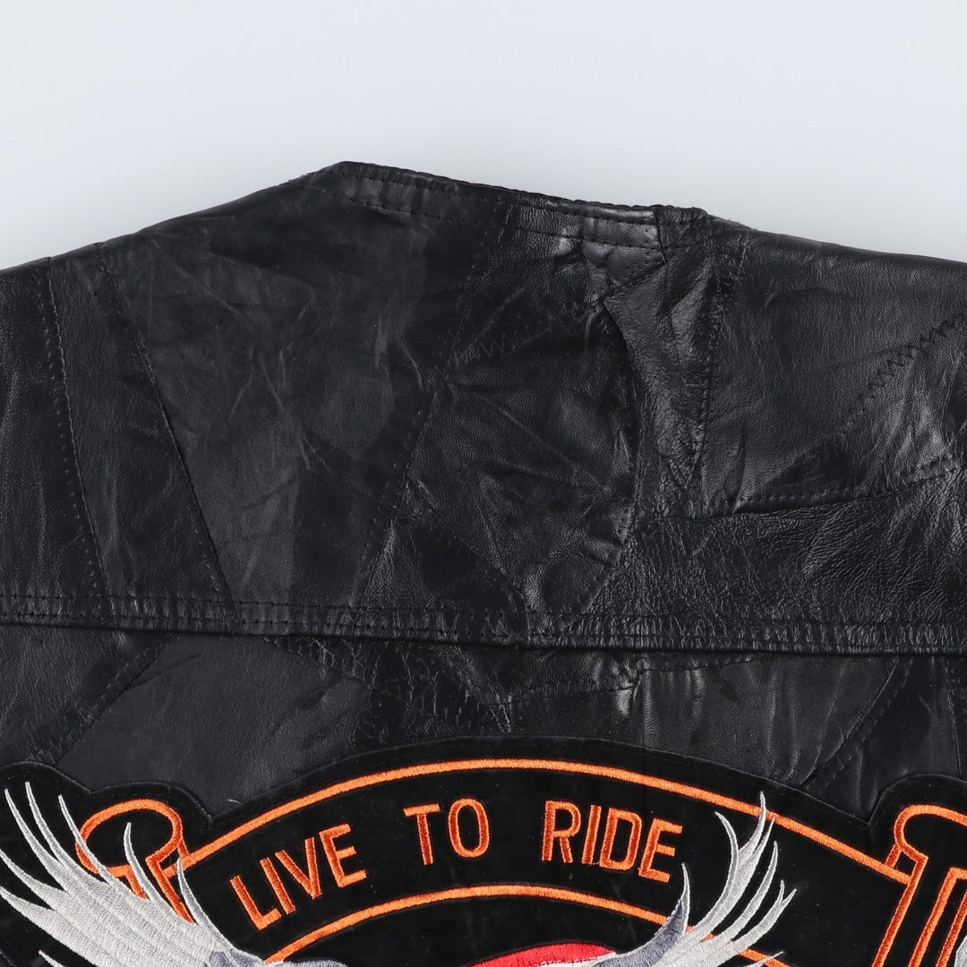 Deadstock Big Size Diamond Plate Buffalo Leather Vest with Stars and Stripes/Eagle Pattern, Lace-up, Men's XXXL Equivalent genuine leather black type Vintage Second Hand