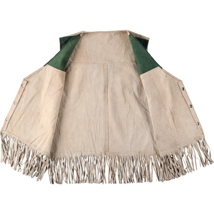 All-over print, fringed suede leather vest, Western style, men's size XL equivalent. unclear Beige type Vintage Second Hand