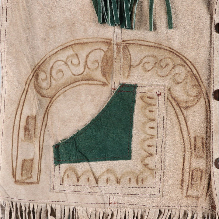 All-over print, fringed suede leather vest, Western style, men's size XL equivalent. unclear Beige type Vintage Second Hand