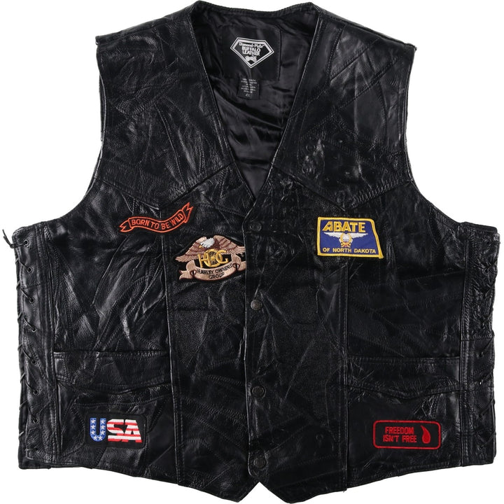 Big Size Diamond Plate Buffalo Leather Vest with Stars and Stripes/Eagle Pattern, Lace-Up, Men's XXXXL Equivalent genuine leather black type Vintage Second Hand
