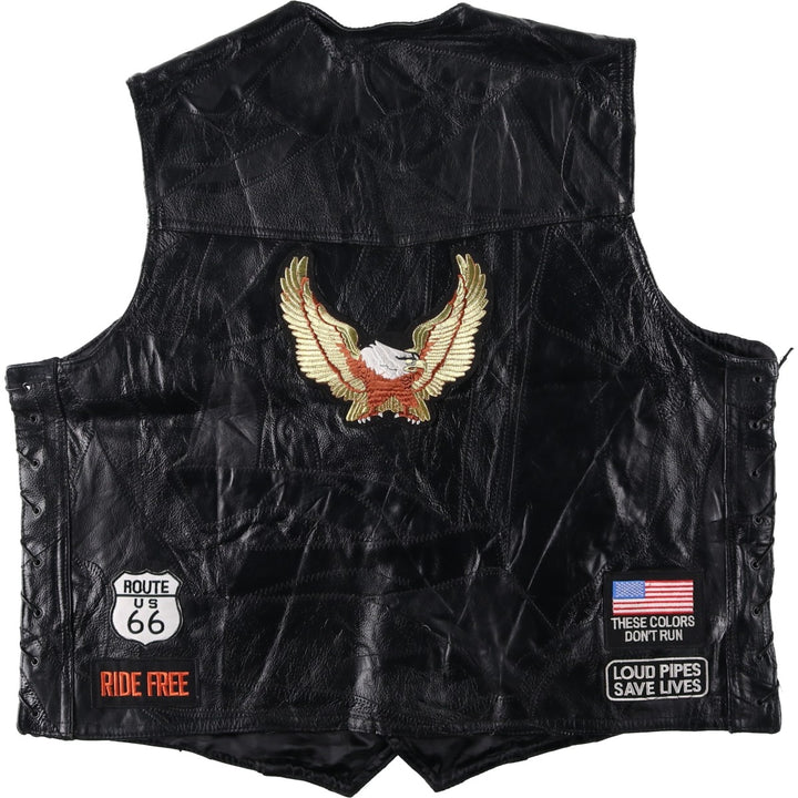 Big Size Diamond Plate Buffalo Leather Vest with Stars and Stripes/Eagle Pattern, Lace-Up, Men's XXXXL Equivalent genuine leather black type Vintage Second Hand