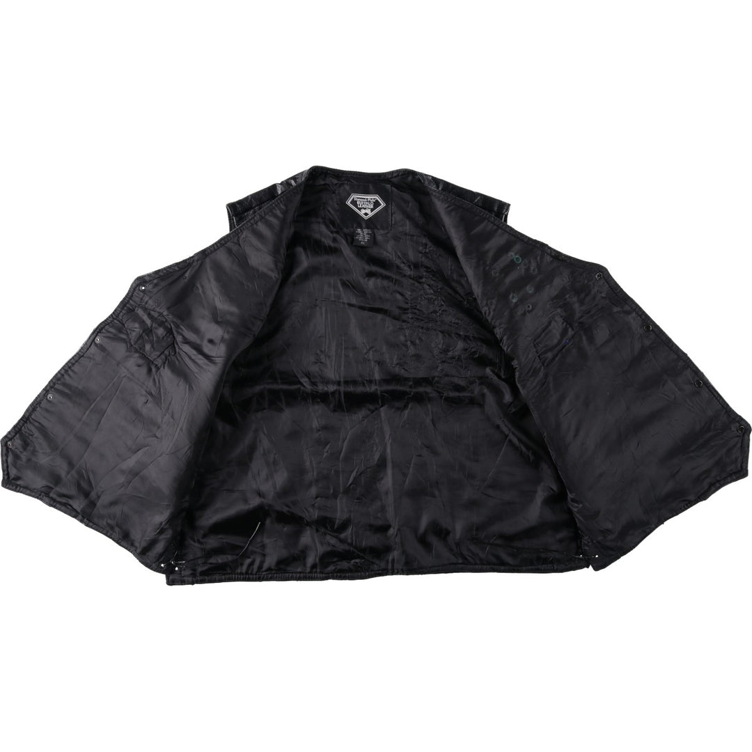 Big Size Diamond Plate Buffalo Leather Vest with Stars and Stripes/Eagle Pattern, Lace-Up, Men's XXXXL Equivalent genuine leather black type Vintage Second Hand