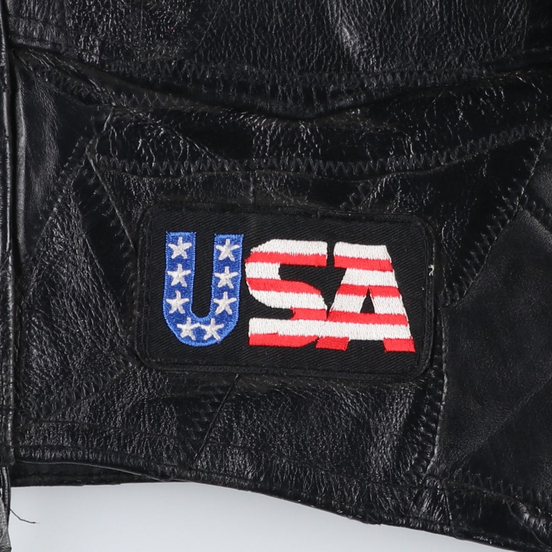 Big Size Diamond Plate Buffalo Leather Vest with Stars and Stripes/Eagle Pattern, Lace-Up, Men's XXXXL Equivalent genuine leather black type Vintage Second Hand