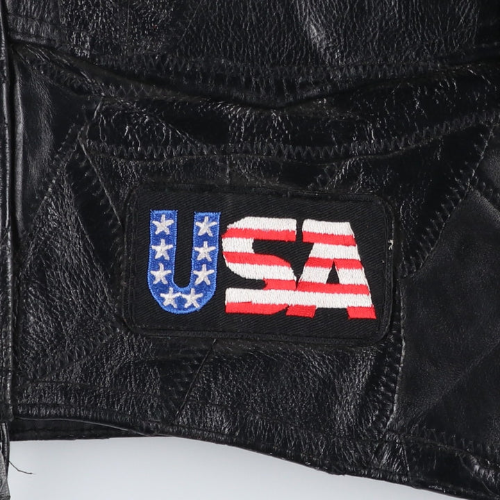 Big Size Diamond Plate Buffalo Leather Vest with Stars and Stripes/Eagle Pattern, Lace-Up, Men's XXXXL Equivalent genuine leather black type Vintage Second Hand