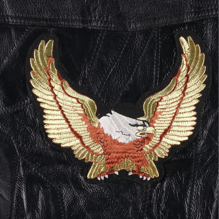 Big Size Diamond Plate Buffalo Leather Vest with Stars and Stripes/Eagle Pattern, Lace-Up, Men's XXXXL Equivalent genuine leather black type Vintage Second Hand