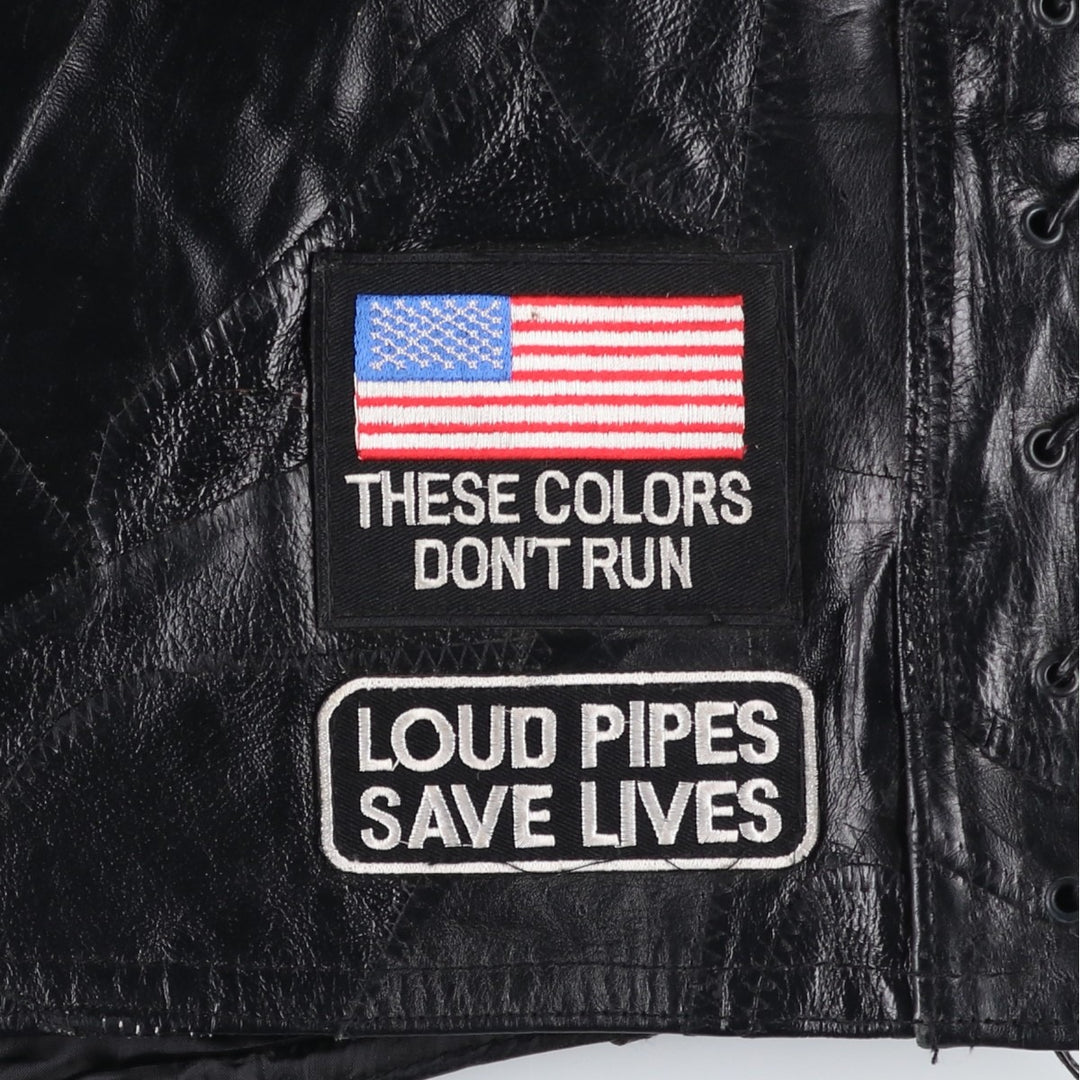 Big Size Diamond Plate Buffalo Leather Vest with Stars and Stripes/Eagle Pattern, Lace-Up, Men's XXXXL Equivalent genuine leather black type Vintage Second Hand