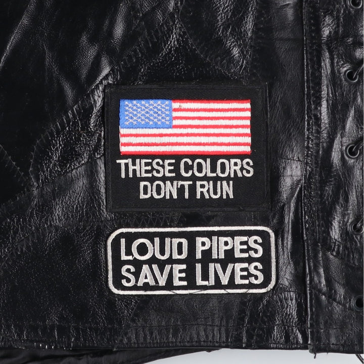 Big Size Diamond Plate Buffalo Leather Vest with Stars and Stripes/Eagle Pattern, Lace-Up, Men's XXXXL Equivalent genuine leather black type Vintage Second Hand