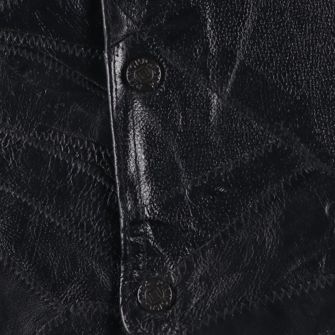 Big Size Diamond Plate Buffalo Leather Vest with Stars and Stripes/Eagle Pattern, Lace-Up, Men's XXXXL Equivalent genuine leather black type Vintage Second Hand