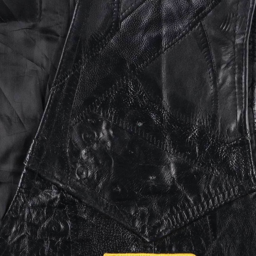 Big Size Diamond Plate Buffalo Leather Vest with Stars and Stripes/Eagle Pattern, Lace-Up, Men's XXXXL Equivalent genuine leather black type Vintage Second Hand