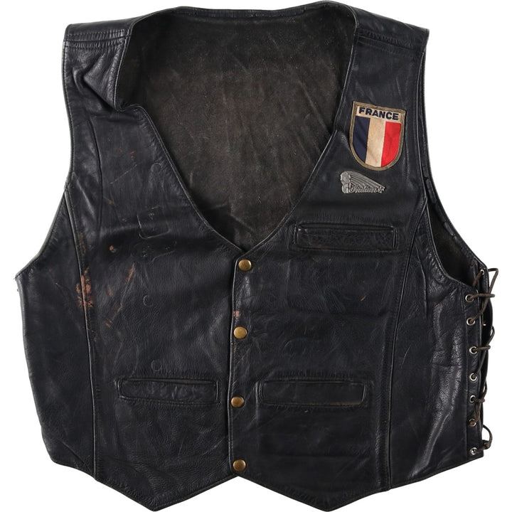 National flag pattern lace-up leather vest, men's size M. unclear black type Vintage Second Hand