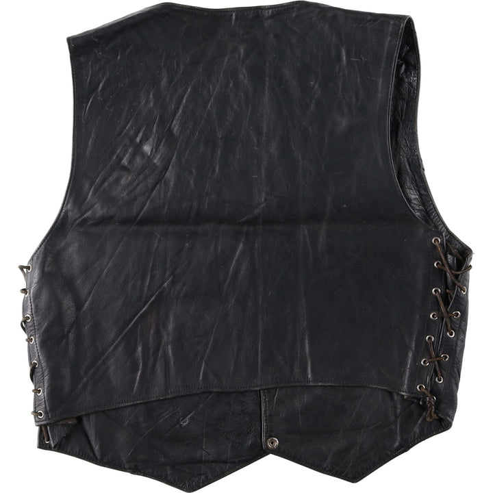 National flag pattern lace-up leather vest, men's size M. unclear black type Vintage Second Hand