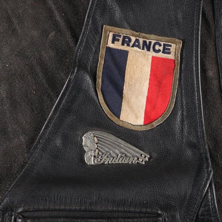 National flag pattern lace-up leather vest, men's size M. unclear black type Vintage Second Hand