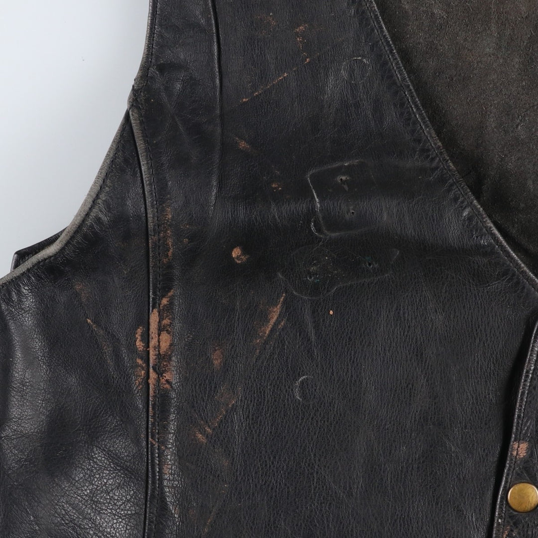 National flag pattern lace-up leather vest, men's size M. unclear black type Vintage Second Hand