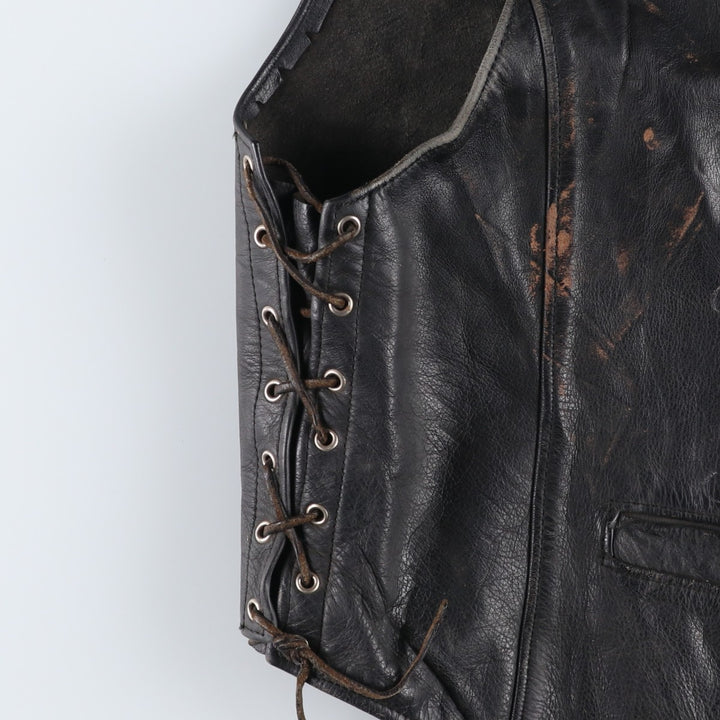 National flag pattern lace-up leather vest, men's size M. unclear black type Vintage Second Hand