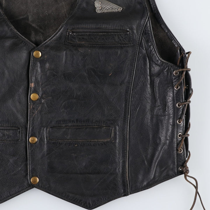 National flag pattern lace-up leather vest, men's size M. unclear black type Vintage Second Hand