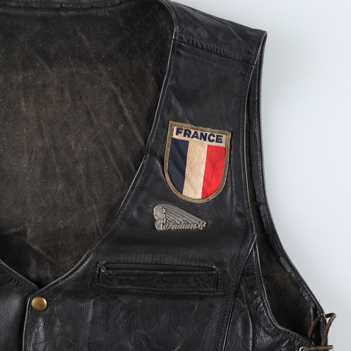 National flag pattern lace-up leather vest, men's size M. unclear black type Vintage Second Hand