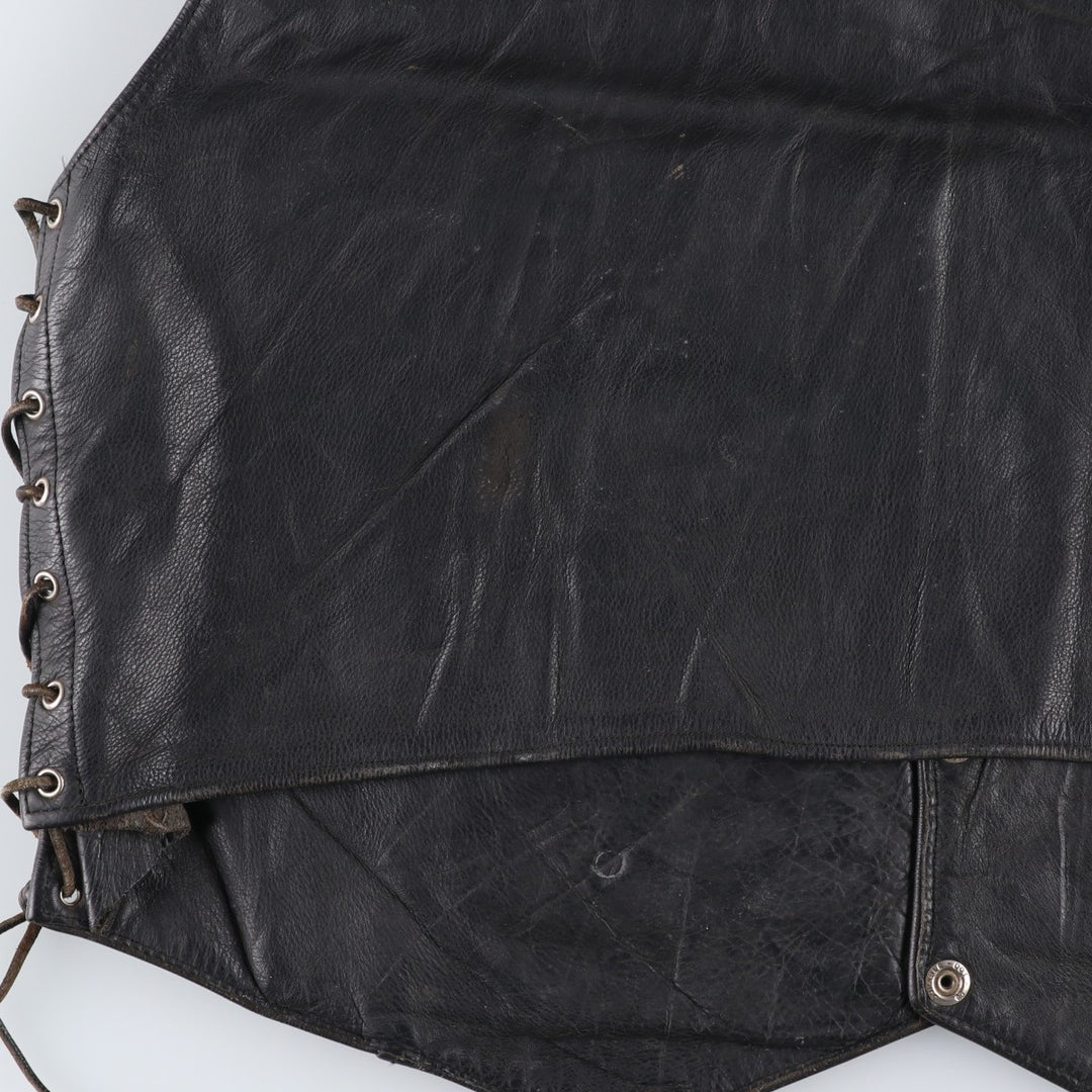 National flag pattern lace-up leather vest, men's size M. unclear black type Vintage Second Hand