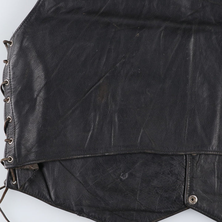 National flag pattern lace-up leather vest, men's size M. unclear black type Vintage Second Hand