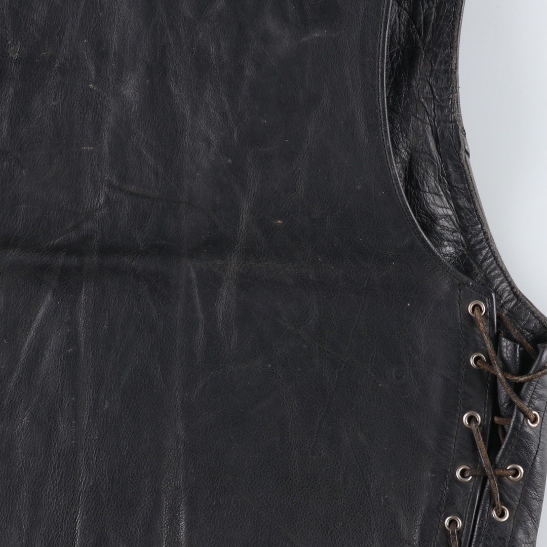 National flag pattern lace-up leather vest, men's size M. unclear black type Vintage Second Hand