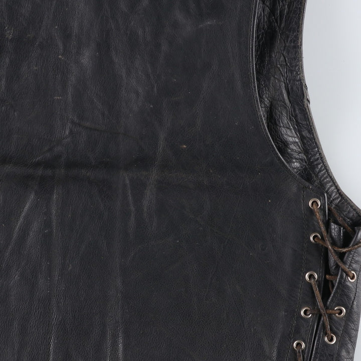 National flag pattern lace-up leather vest, men's size M. unclear black type Vintage Second Hand
