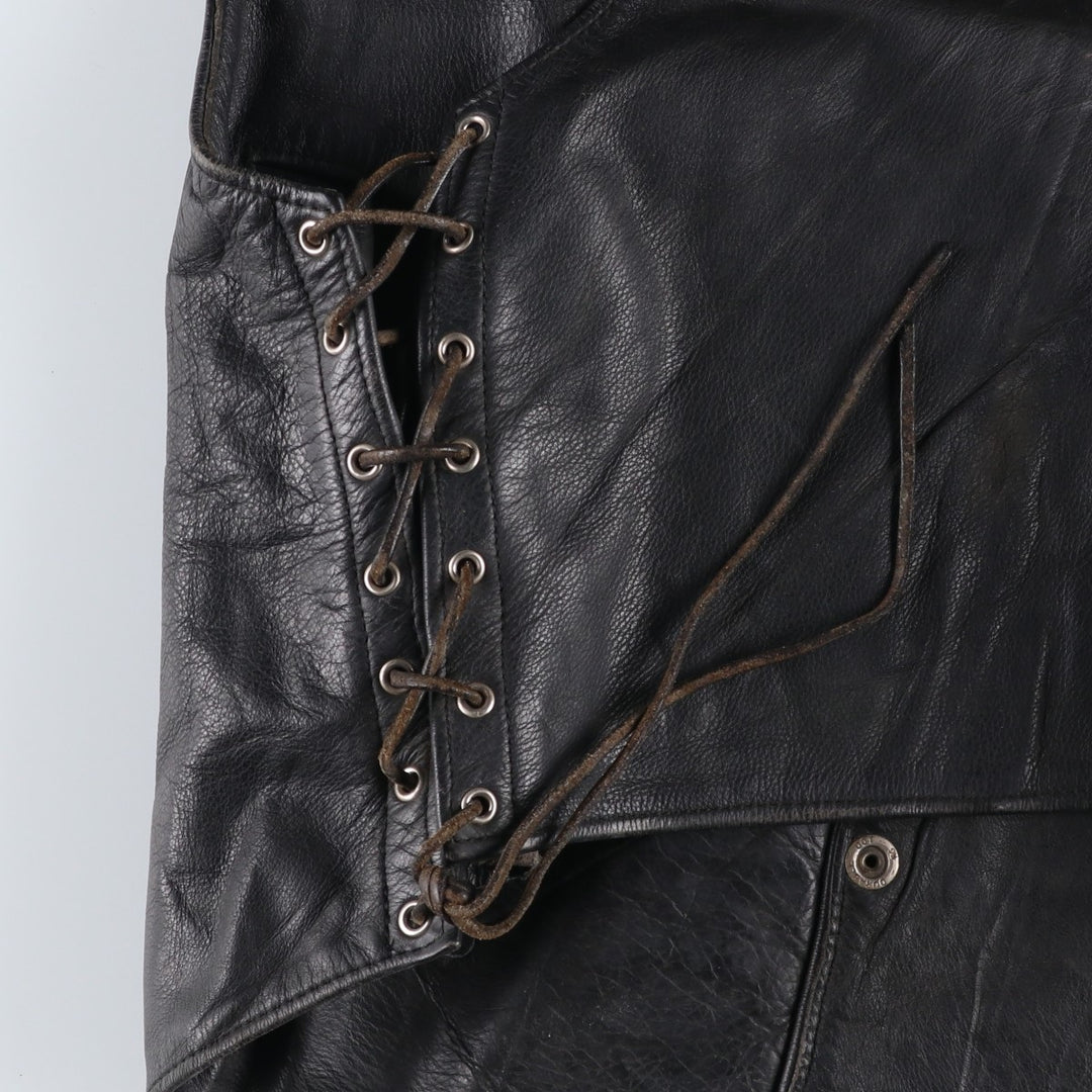 National flag pattern lace-up leather vest, men's size M. unclear black type Vintage Second Hand