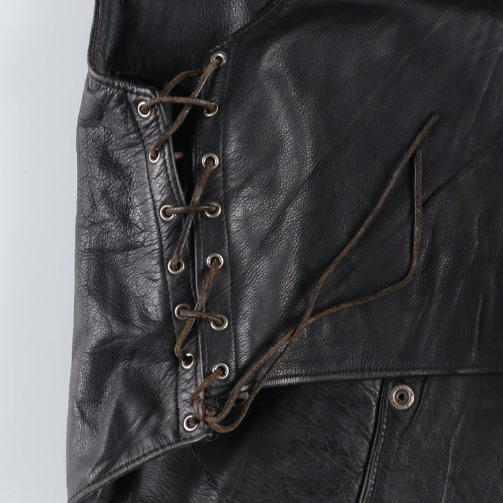 National flag pattern lace-up leather vest, men's size M. unclear black type Vintage Second Hand