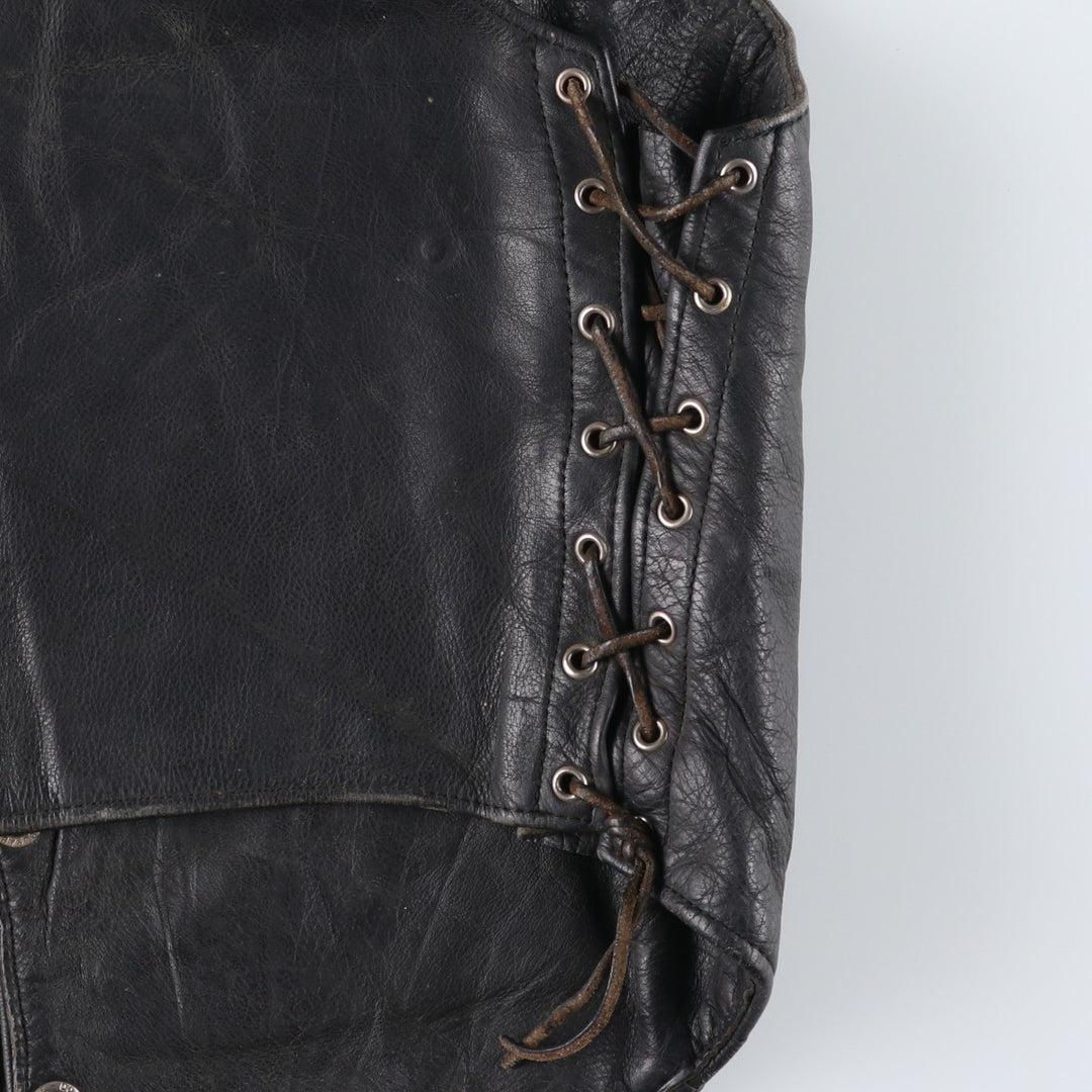National flag pattern lace-up leather vest, men's size M. unclear black type Vintage Second Hand