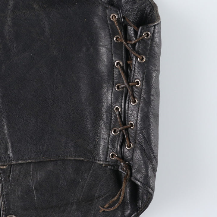 National flag pattern lace-up leather vest, men's size M. unclear black type Vintage Second Hand