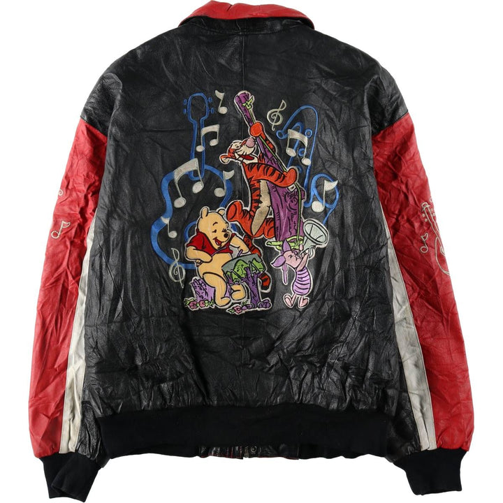 POOH (Winnie the Pooh) Padded Collared Leather Blouson, Men's Size L (Equivalent), Vintage genuine leather red type Vintage Second Hand