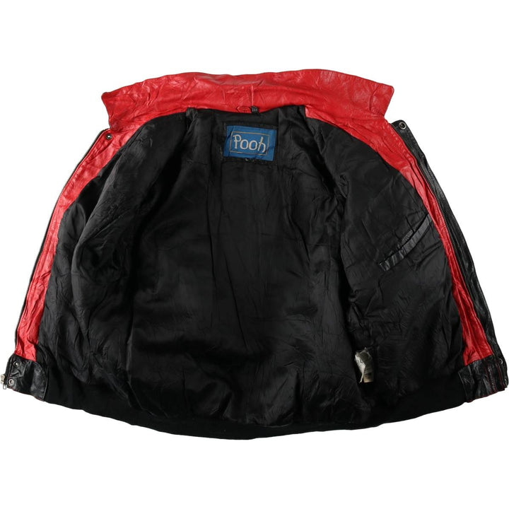 POOH (Winnie the Pooh) Padded Collared Leather Blouson, Men's Size L (Equivalent), Vintage genuine leather red type Vintage Second Hand