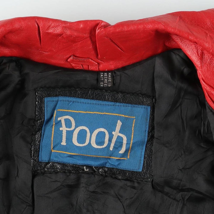 POOH (Winnie the Pooh) Padded Collared Leather Blouson, Men's Size L (Equivalent), Vintage genuine leather red type Vintage Second Hand