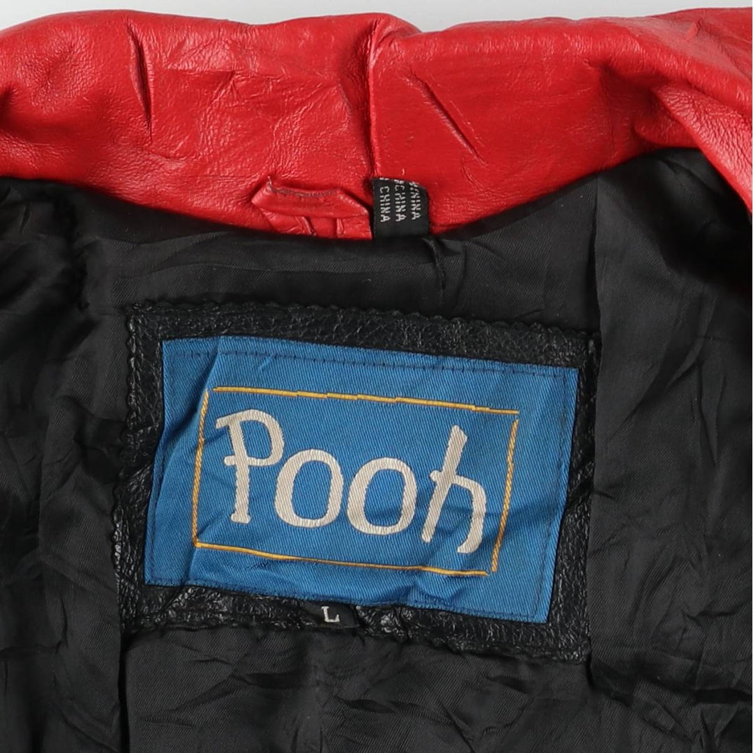 POOH (Winnie the Pooh) Padded Collared Leather Blouson, Men's Size L (Equivalent), Vintage genuine leather red type Vintage Second Hand