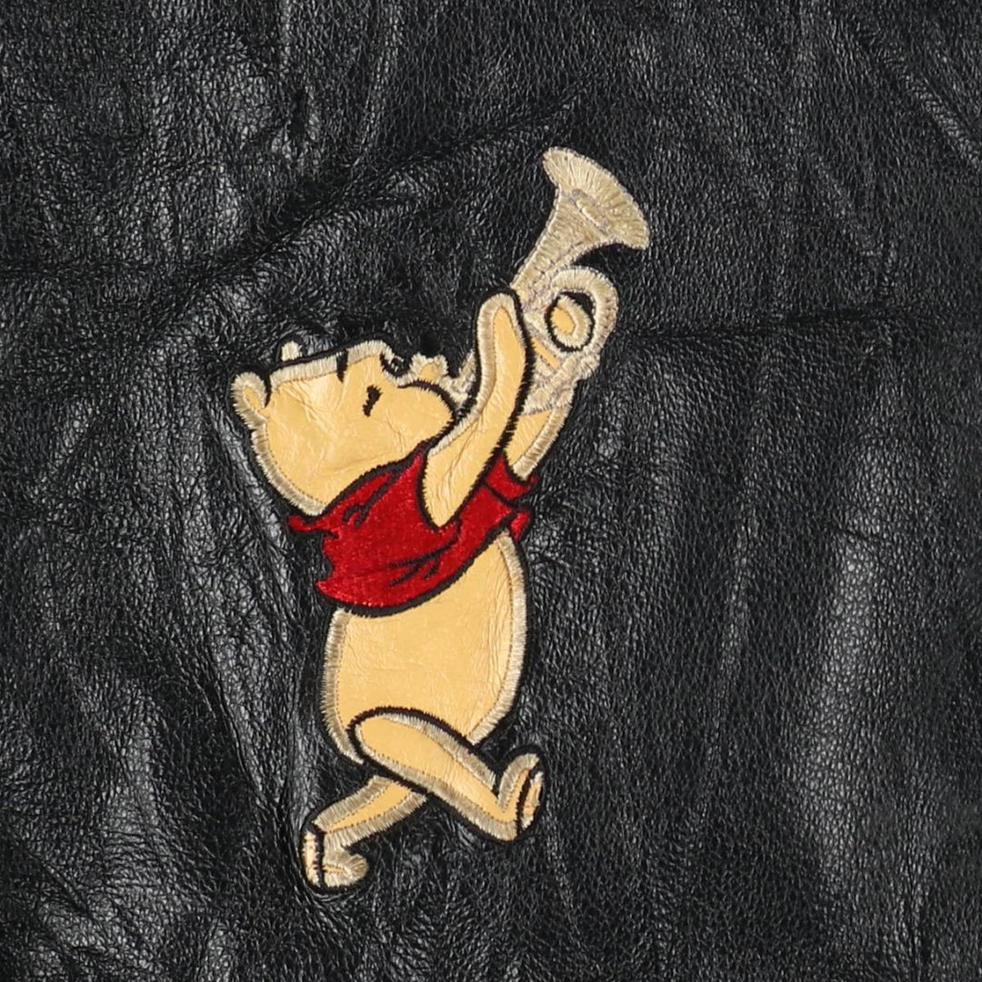 POOH (Winnie the Pooh) Padded Collared Leather Blouson, Men's Size L (Equivalent), Vintage genuine leather red type Vintage Second Hand