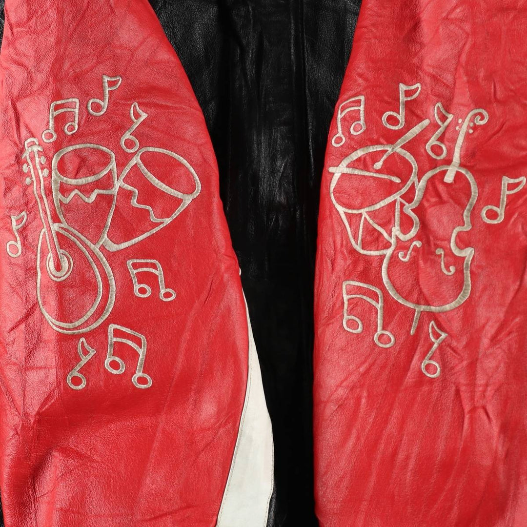 POOH (Winnie the Pooh) Padded Collared Leather Blouson, Men's Size L (Equivalent), Vintage genuine leather red type Vintage Second Hand