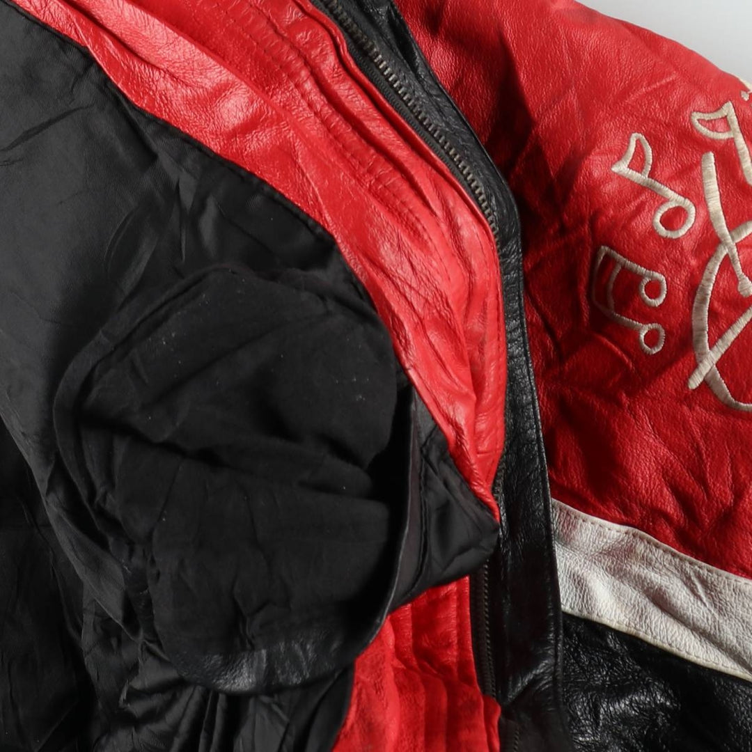 POOH (Winnie the Pooh) Padded Collared Leather Blouson, Men's Size L (Equivalent), Vintage genuine leather red type Vintage Second Hand