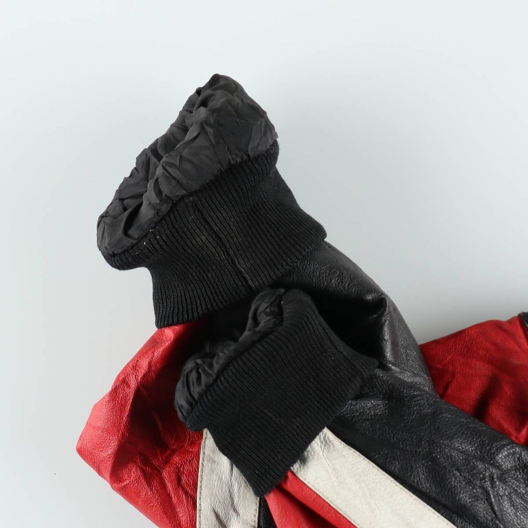 POOH (Winnie the Pooh) Padded Collared Leather Blouson, Men's Size L (Equivalent), Vintage genuine leather red type Vintage Second Hand