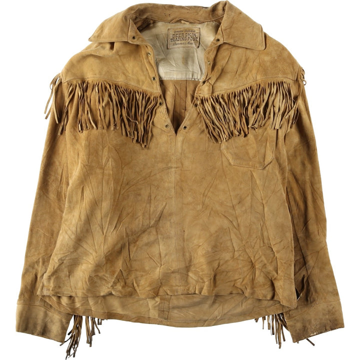 1950'S DEERSKIN TRADING POST Pullover Suede Leather Jacket with Fringe, Women's Size XL (Equivalent), Vintage unclear beige type brown Vintage Second Hand