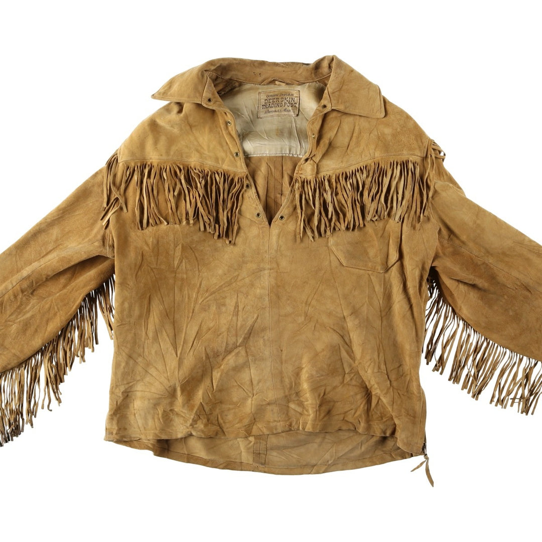 1950'S DEERSKIN TRADING POST Pullover Suede Leather Jacket with Fringe, Women's Size XL (Equivalent), Vintage unclear beige type brown Vintage Second Hand