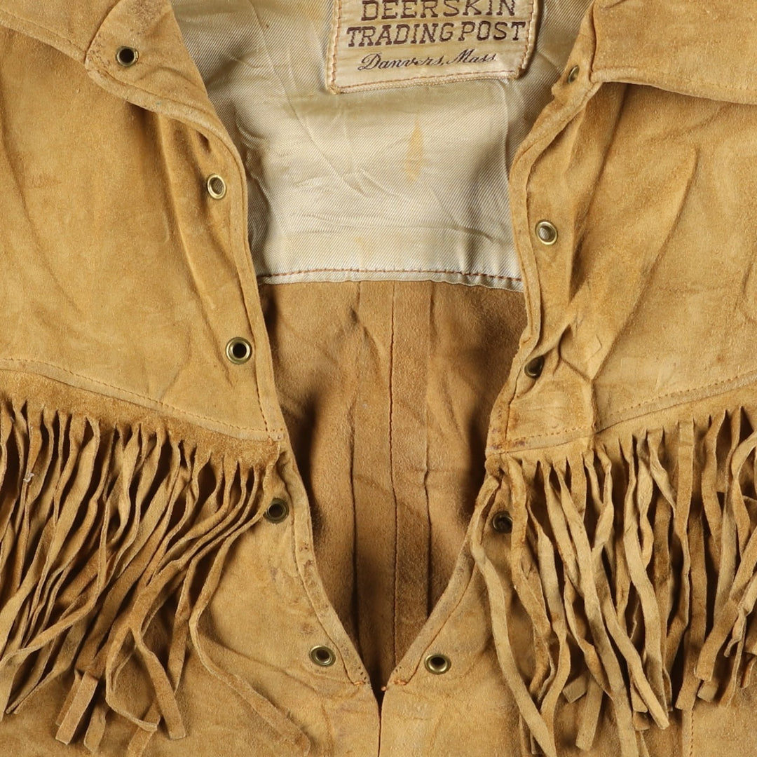 1950'S DEERSKIN TRADING POST Pullover Suede Leather Jacket with Fringe, Women's Size XL (Equivalent), Vintage unclear beige type brown Vintage Second Hand