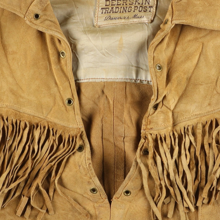 1950'S DEERSKIN TRADING POST Pullover Suede Leather Jacket with Fringe, Women's Size XL (Equivalent), Vintage unclear beige type brown Vintage Second Hand
