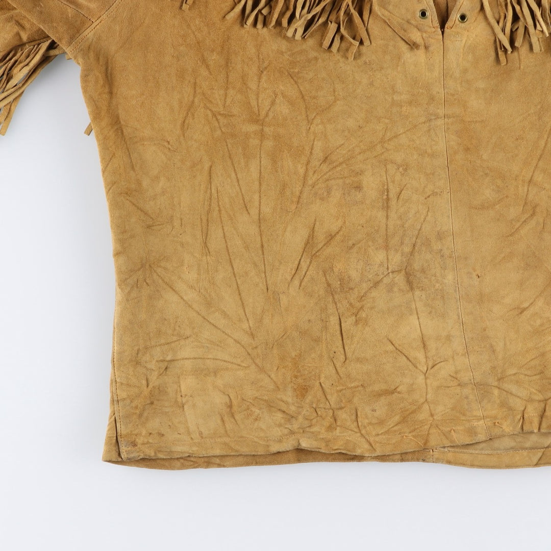 1950'S DEERSKIN TRADING POST Pullover Suede Leather Jacket with Fringe, Women's Size XL (Equivalent), Vintage unclear beige type brown Vintage Second Hand