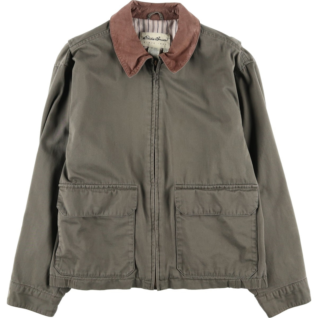 90s-00'S Eddie Bauer Collared Cotton Jacket, Men's Size S (Equivalent), Vintage cotton Khaki type Vintage Second Hand