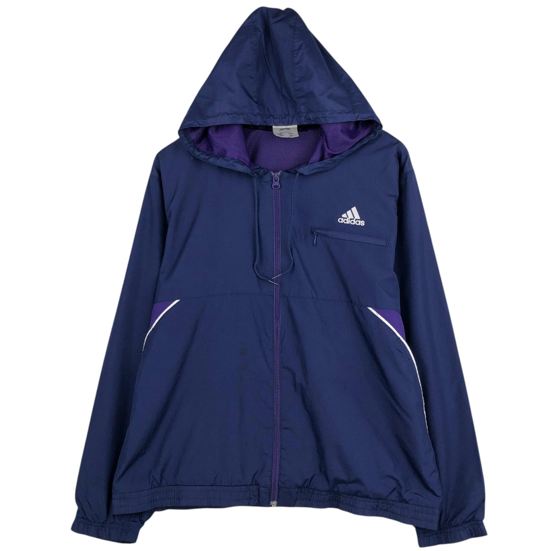 90s-era Adidas hooded windbreaker, men's size L (approx.) polyester navy blue type Vintage Second Hand