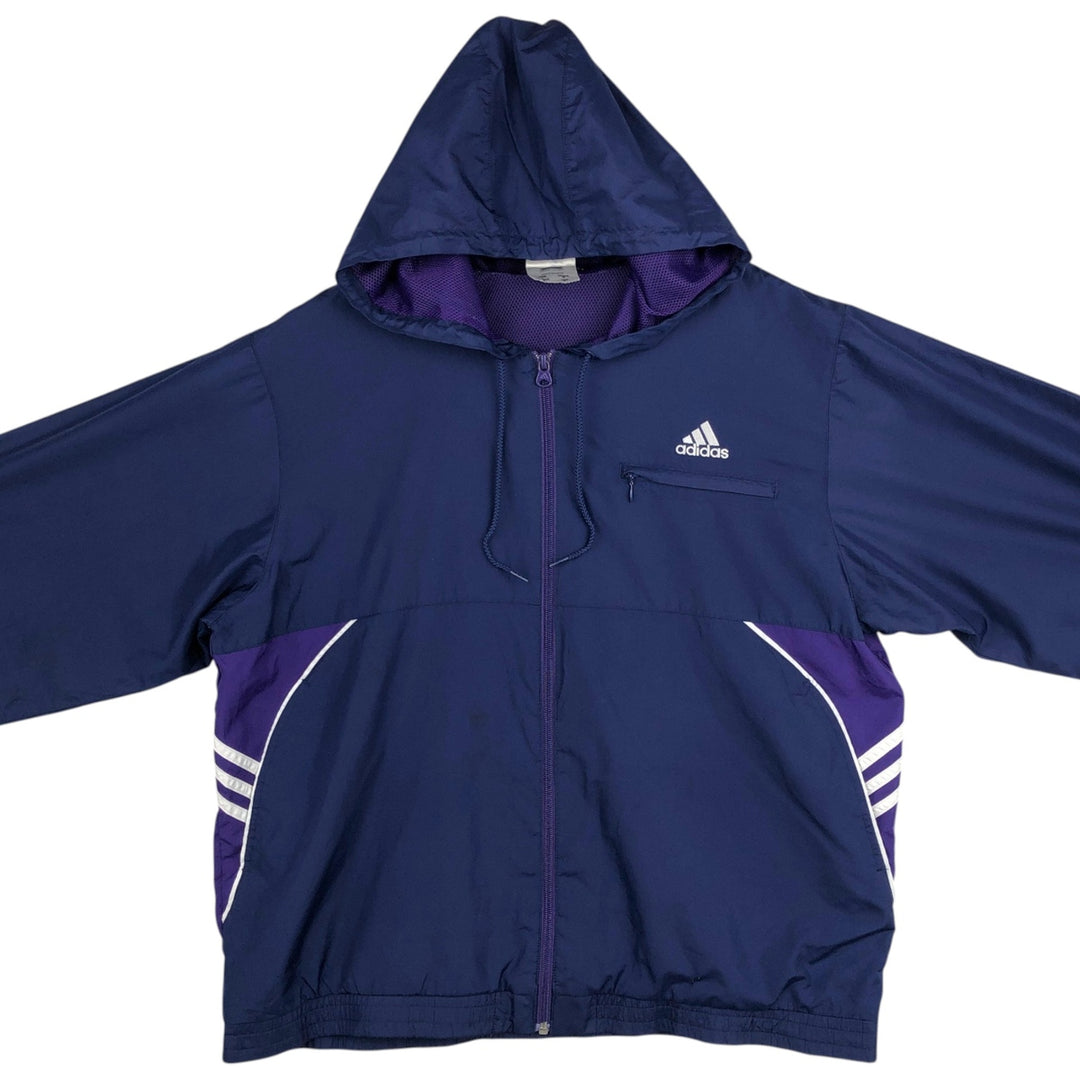 90s-era Adidas hooded windbreaker, men's size L (approx.) polyester navy blue type Vintage Second Hand