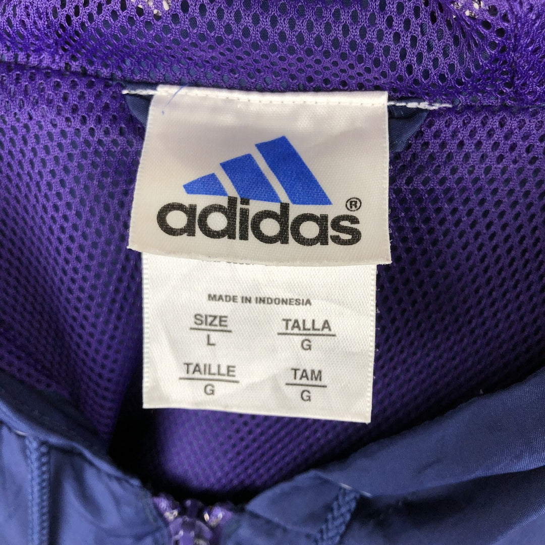 90s-era Adidas hooded windbreaker, men's size L (approx.) polyester navy blue type Vintage Second Hand
