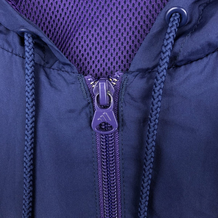 90s-era Adidas hooded windbreaker, men's size L (approx.) polyester navy blue type Vintage Second Hand