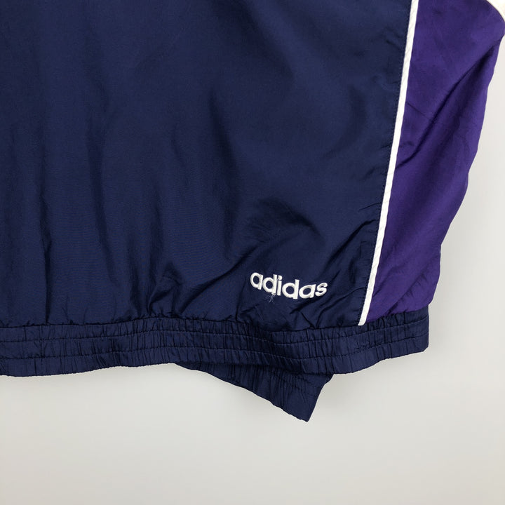 90s-era Adidas hooded windbreaker, men's size L (approx.) polyester navy blue type Vintage Second Hand