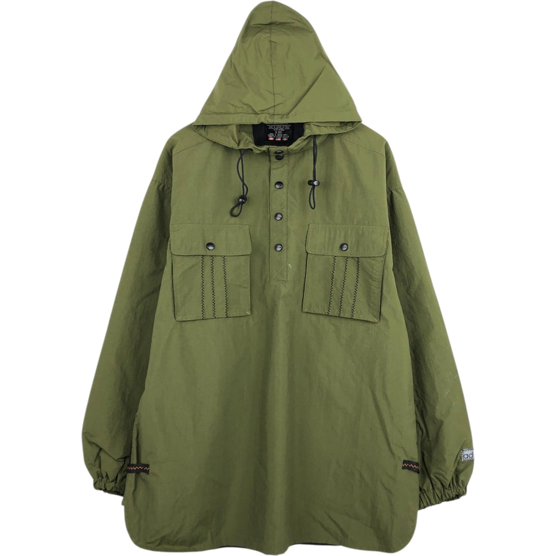 80s-90'S Adidas Half-Snap Hooded Nylon Pullover, Men's Size L (approx.), Vintage Nylon Khaki type Vintage Second Hand