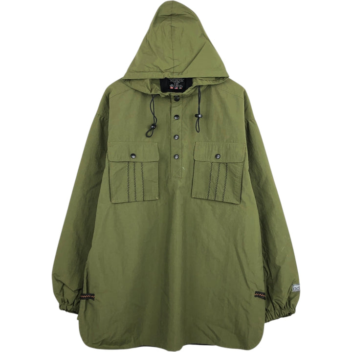 80s-90'S Adidas Half-Snap Hooded Nylon Pullover, Men's Size L (approx.), Vintage Nylon Khaki type Vintage Second Hand